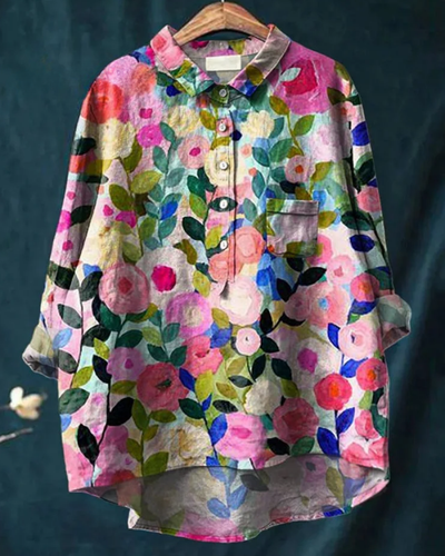 Jenny | Stilfuld Floral Skjorte med Knapper