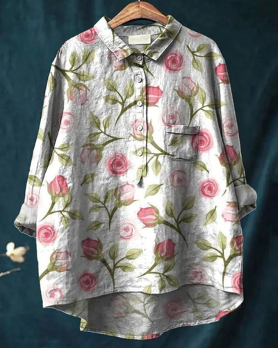 Jenny | Stilfuld Floral Skjorte med Knapper