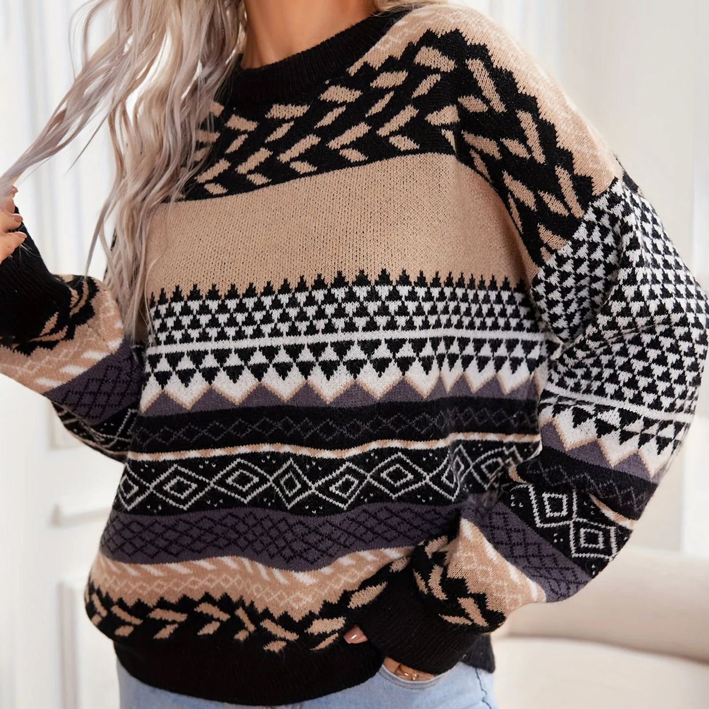 Haze™ | Retro Strik-Kontrastpullover