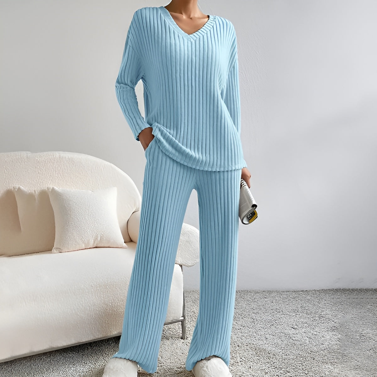 Isla™ | Stribet V-hals Pullover Sæt